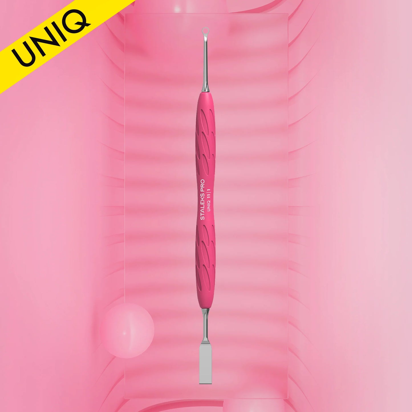 Manicure Pusher Gummy With Silicone Handle UNIQ 11 TYPE 1 (Straight Flat And Loop Pusher)