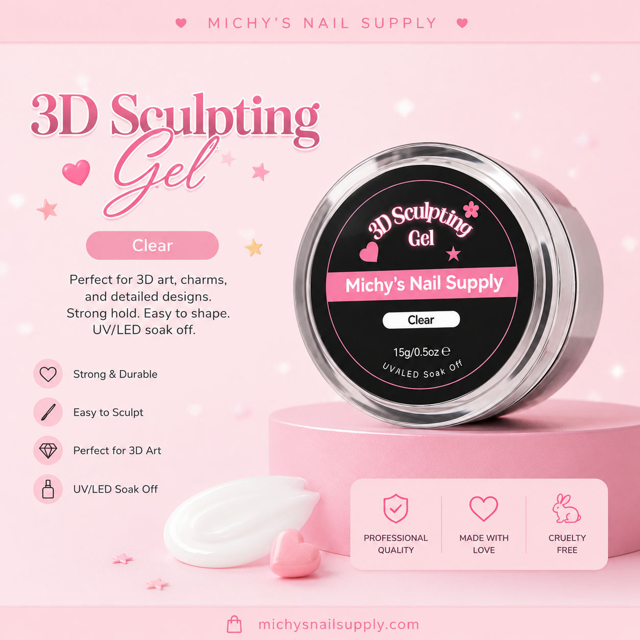 Michy's Nail Supply 3D Sculpting Gel - Clear, 15 g/0.5 oz
