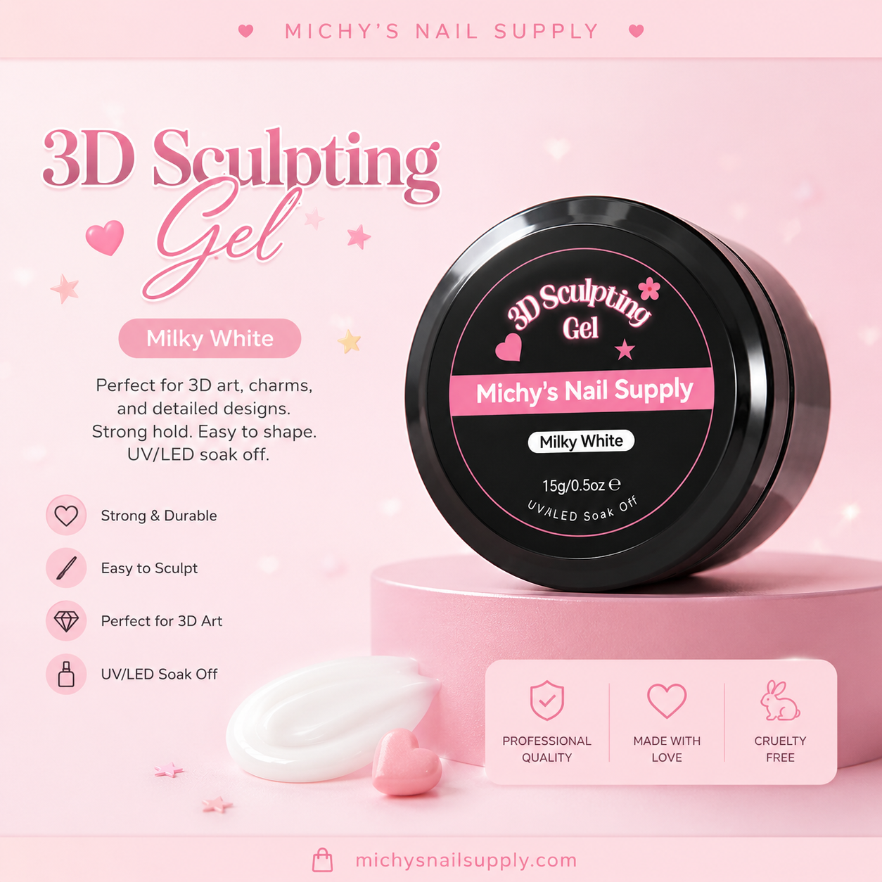 Michy's Nail Supply 3D Sculpting Gel - Milky White, 15 g/0.5 oz