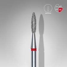Staleks Pro Expert Diamond Nail Drill Bit - Pointed Flame Red EXPERT, Head Diameter 2.1 mm / Working Part 8 mm